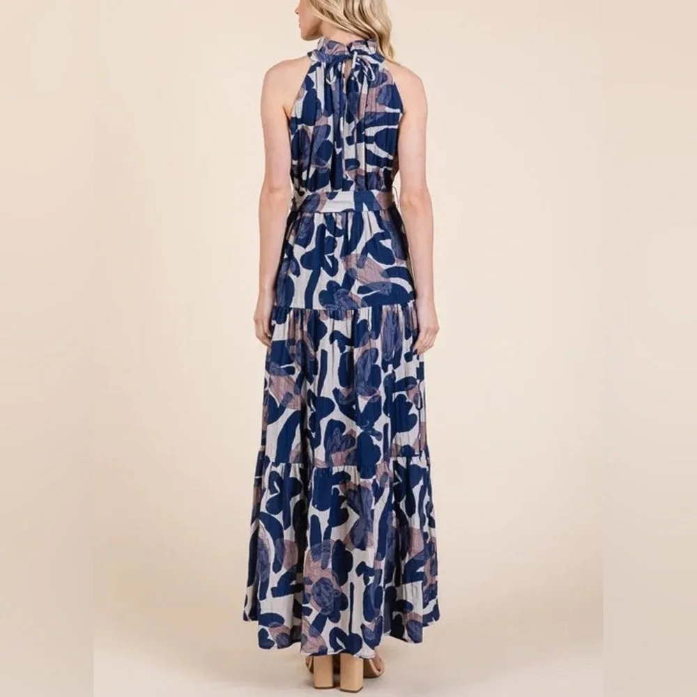 Navy and White Floral Maxi Dress - Picture 4 of 8